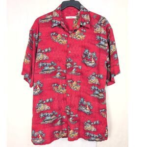 Campia Moda tropical tiki Woody Truck Hawaiian shirt Med Red Vaca Resort Retro